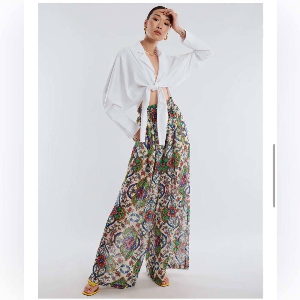 BCBGMaxAzria Oversized Wide-Leg Trouser - Multi Green